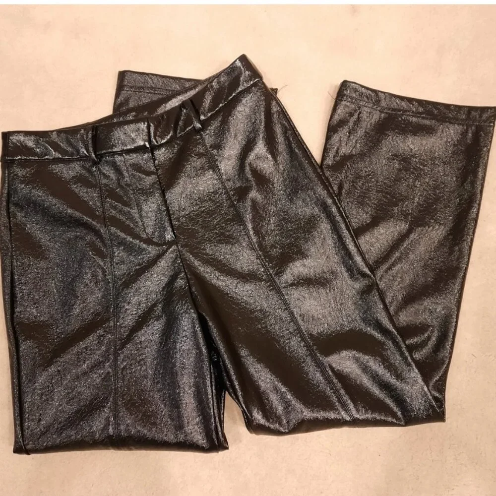 NWT 7 For All Mankind Faux Leather Hi-Rise Wide Leg Kick Flare Crop Pant…